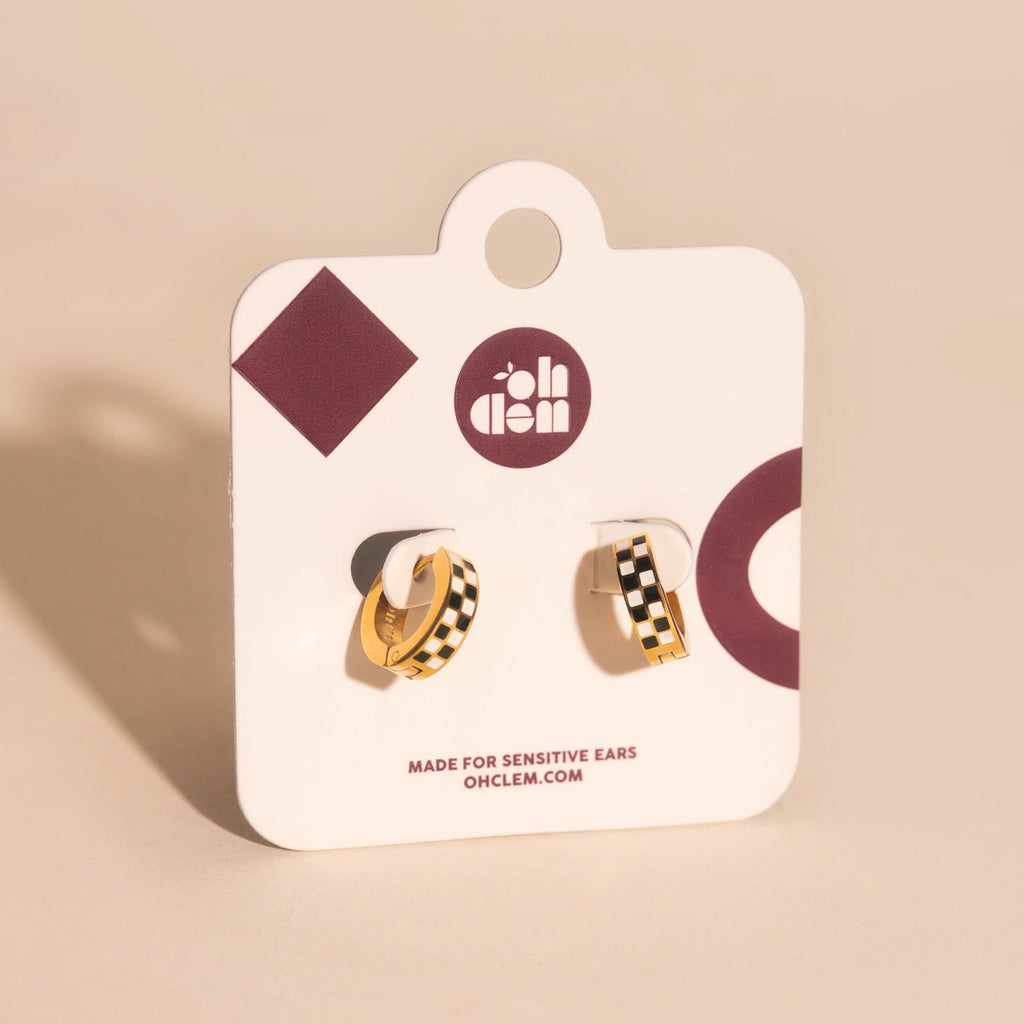 Checkered Chunky Huggie Hoop Earrings