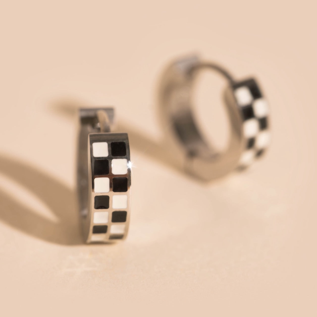Checkered Chunky Huggie Hoop Earrings