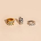 Checkered Chunky Huggie Hoop Earrings