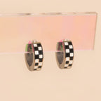 Checkered Chunky Huggie Hoop Earrings