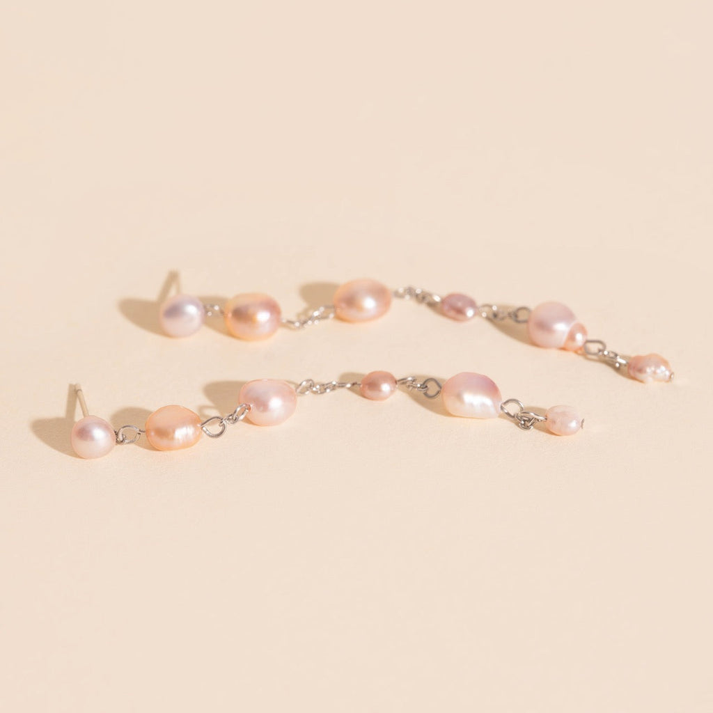 Pearl Dangle Chain Stud Earrings