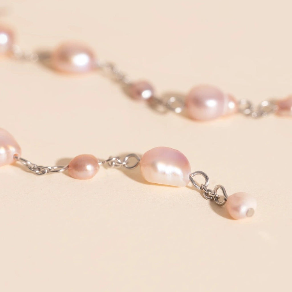 Pearl Dangle Chain Stud Earrings by Oh Clementine