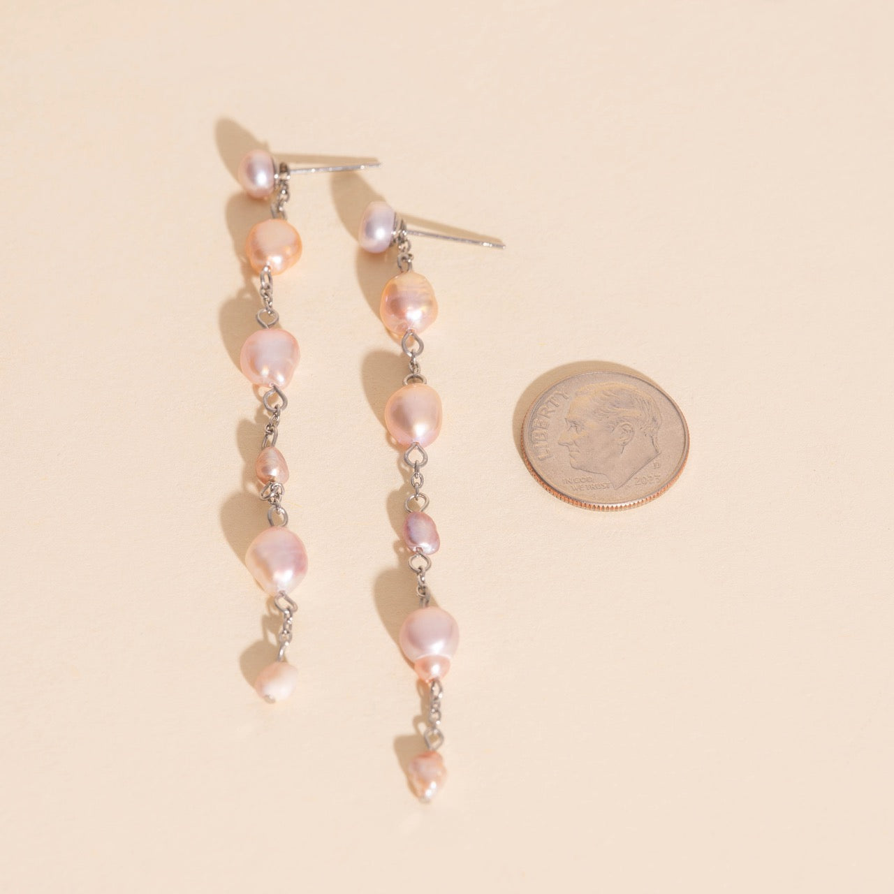Pearl Dangle Chain Stud Earrings