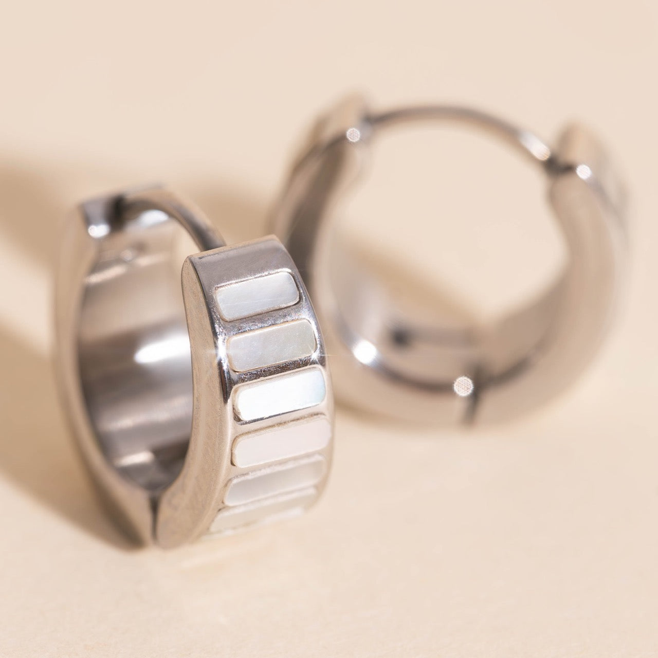 Pearl Shell Teardrop Super Chunky Huggie Hoop Earrings