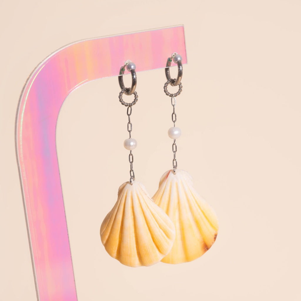 Jumbo Seashell Dangle Huggie Hoop Charms