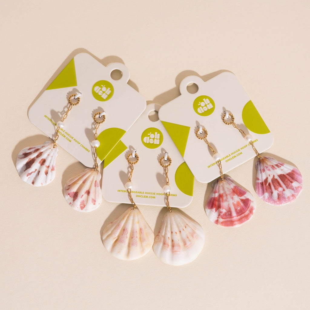 Jumbo Seashell Dangle Huggie Hoop Charms