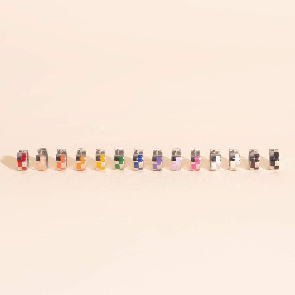 Checkered Rounded Super Chunky Huggie Hoop Earrings