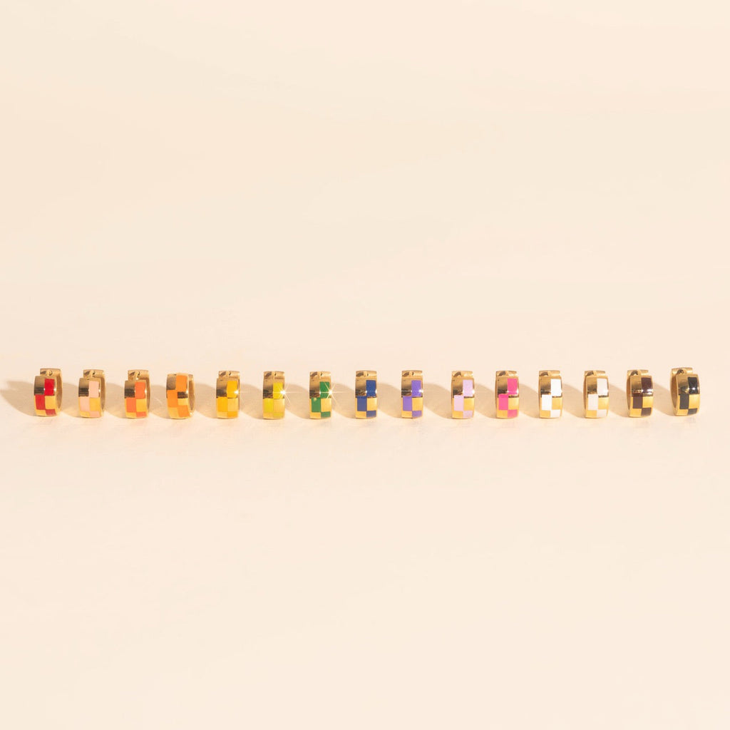 Checkered Rounded Super Chunky Huggie Hoop Earrings