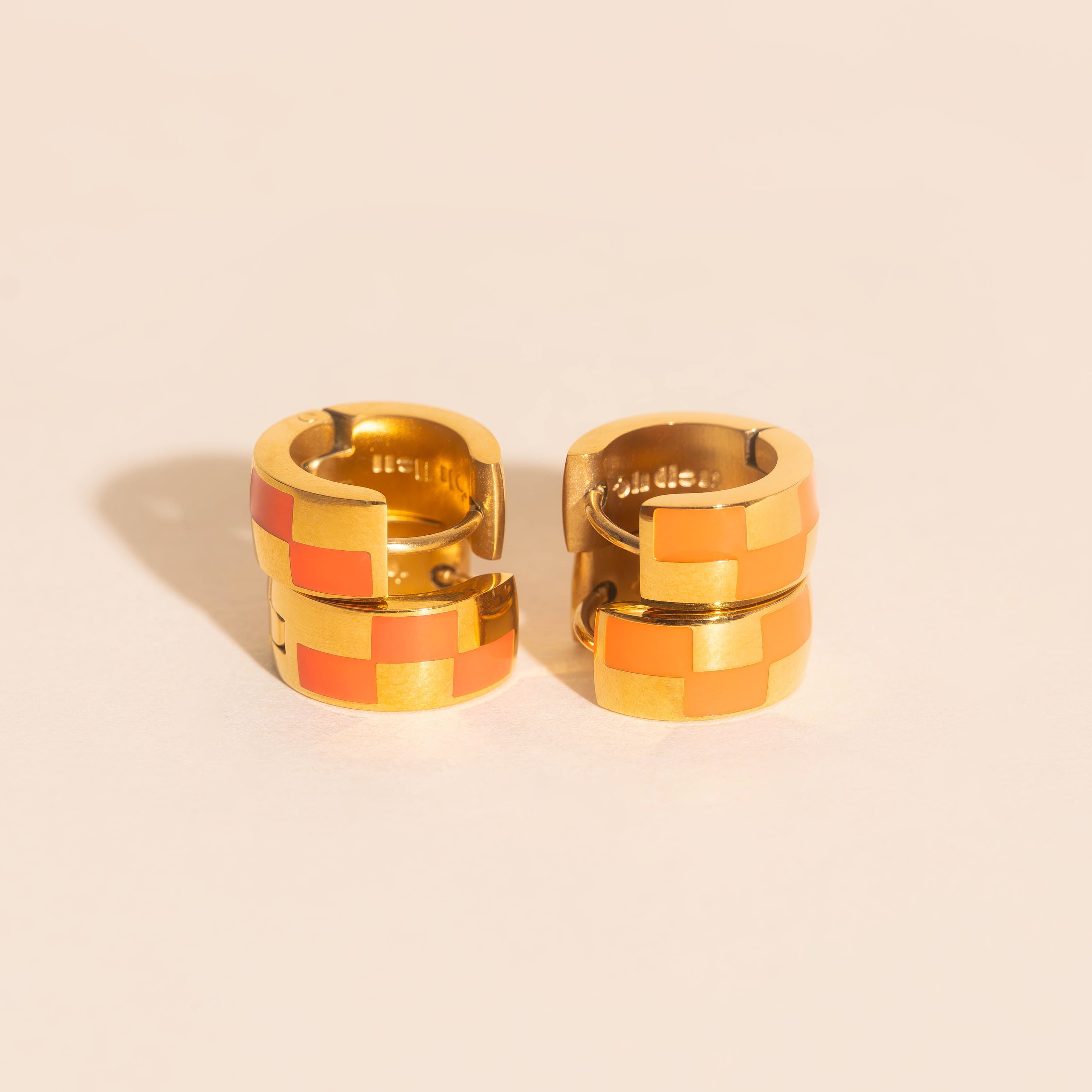 Checkered Rounded Super Chunky Huggie Hoop Earrings