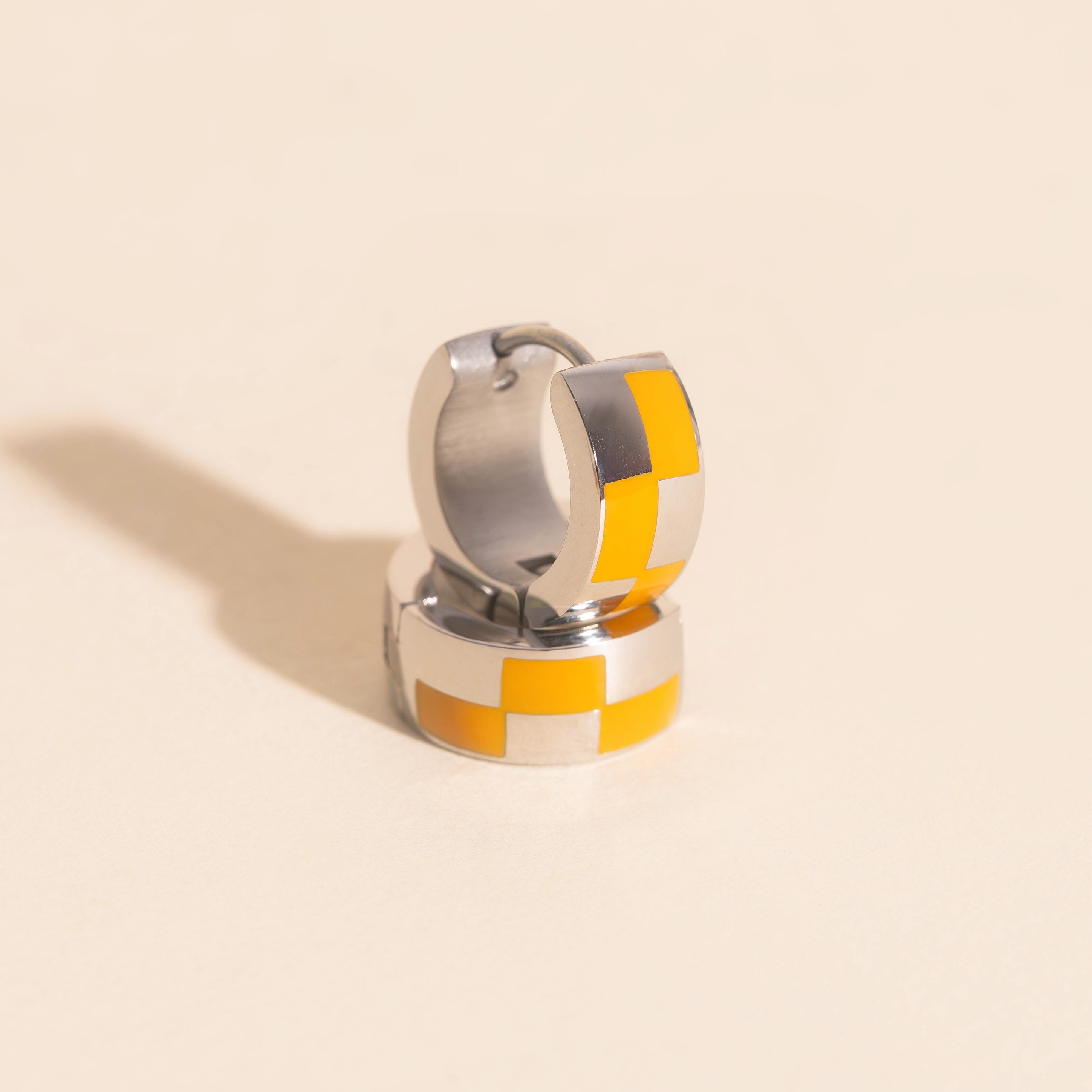 Checkered Rounded Super Chunky Huggie Hoop Earrings