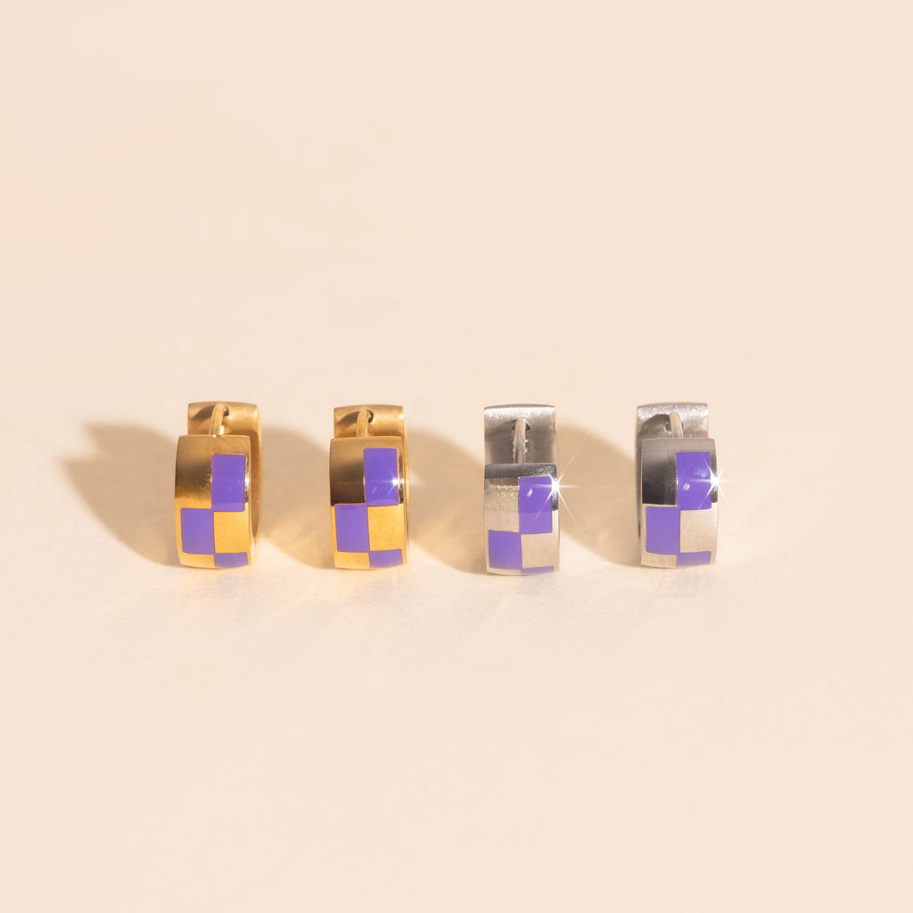 Checkered Rounded Super Chunky Huggie Hoop Earrings