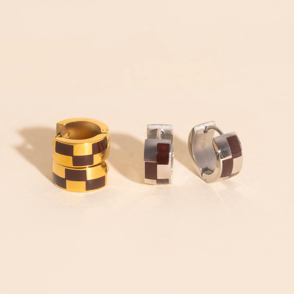 Checkered Rounded Super Chunky Huggie Hoop Earrings