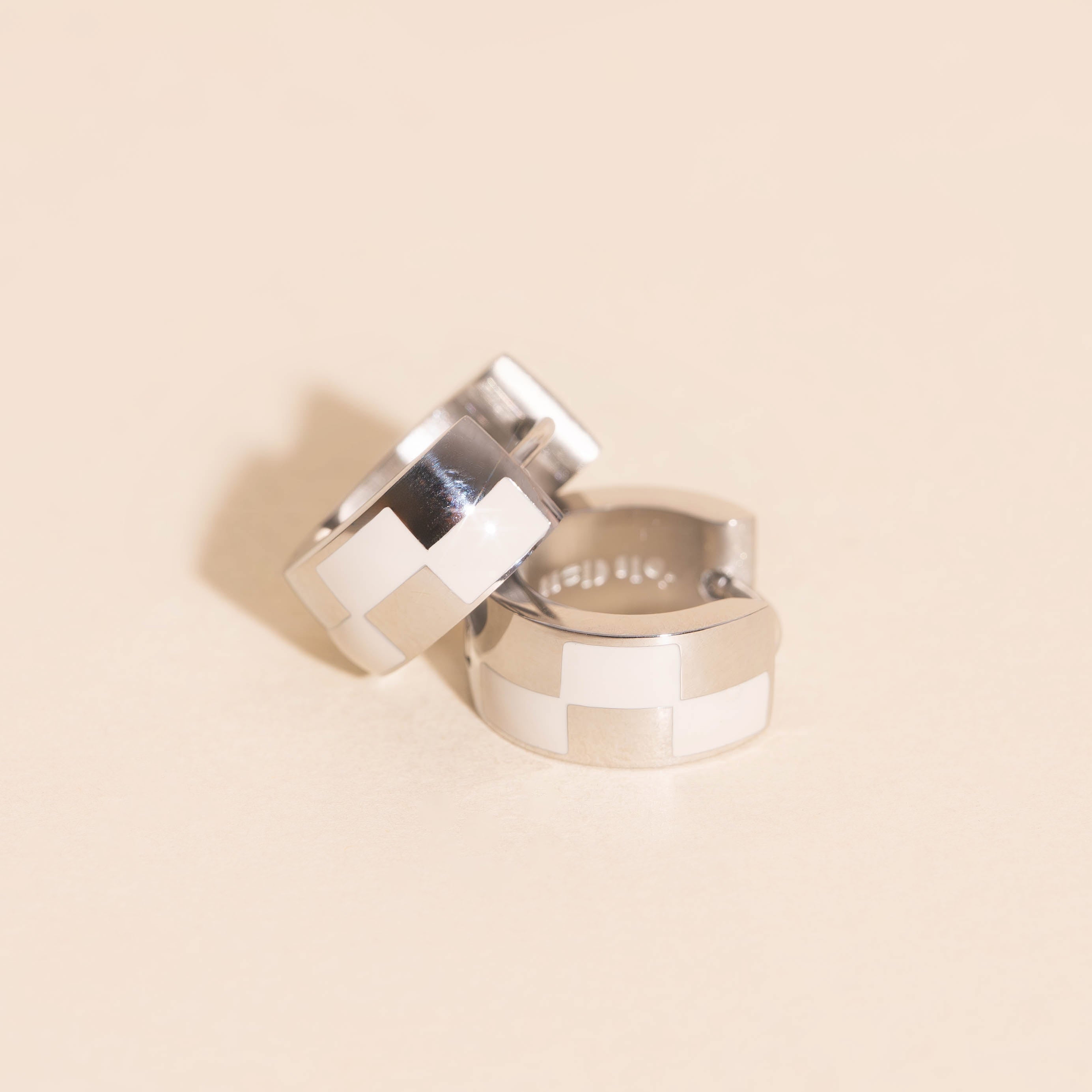 Checkered Rounded Super Chunky Huggie Hoop Earrings