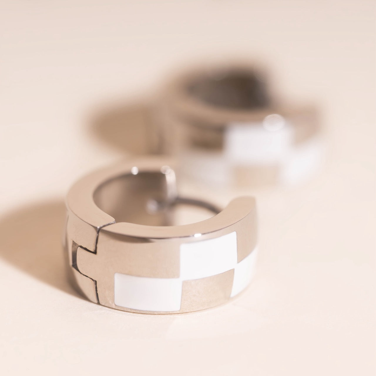 Checkered Rounded Super Chunky Huggie Hoop Earrings