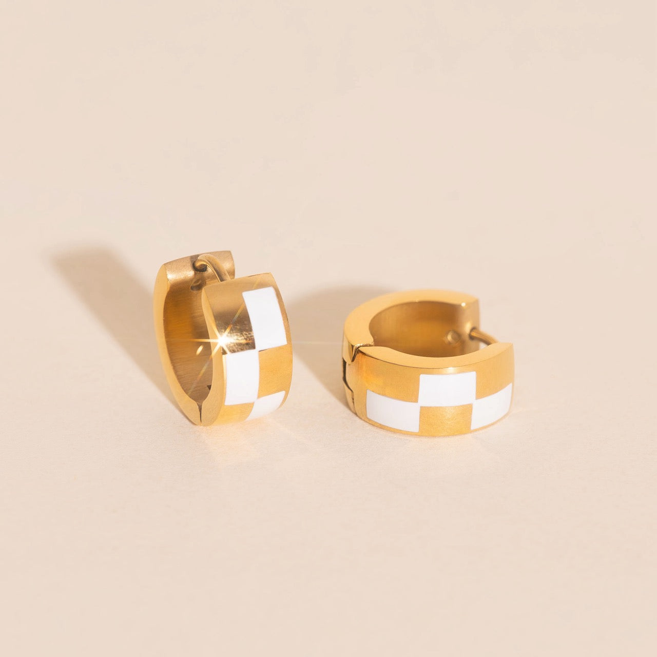 Checkered Rounded Super Chunky Huggie Hoop Earrings