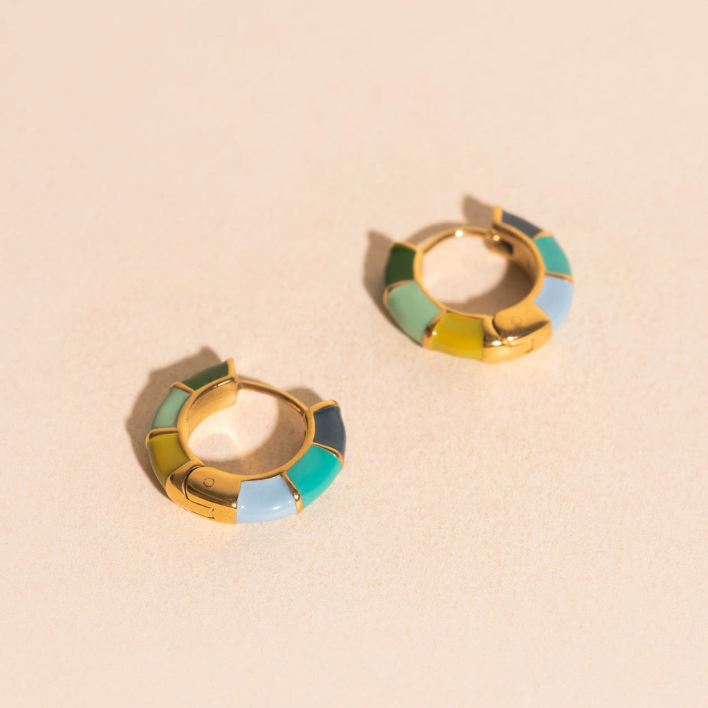 Color Block Chunky Rounded Huggie Hoop Earrings