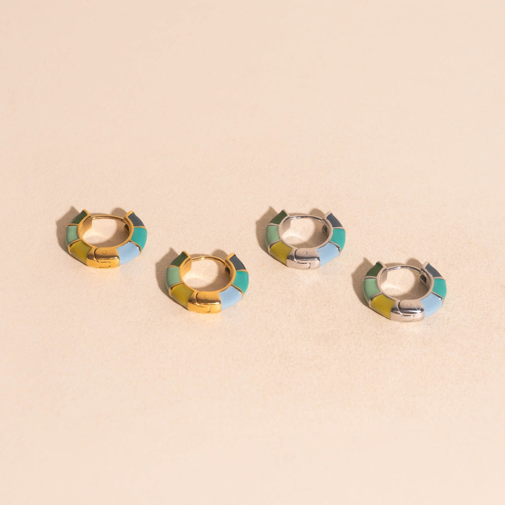 Color Block Chunky Rounded Huggie Hoop Earrings