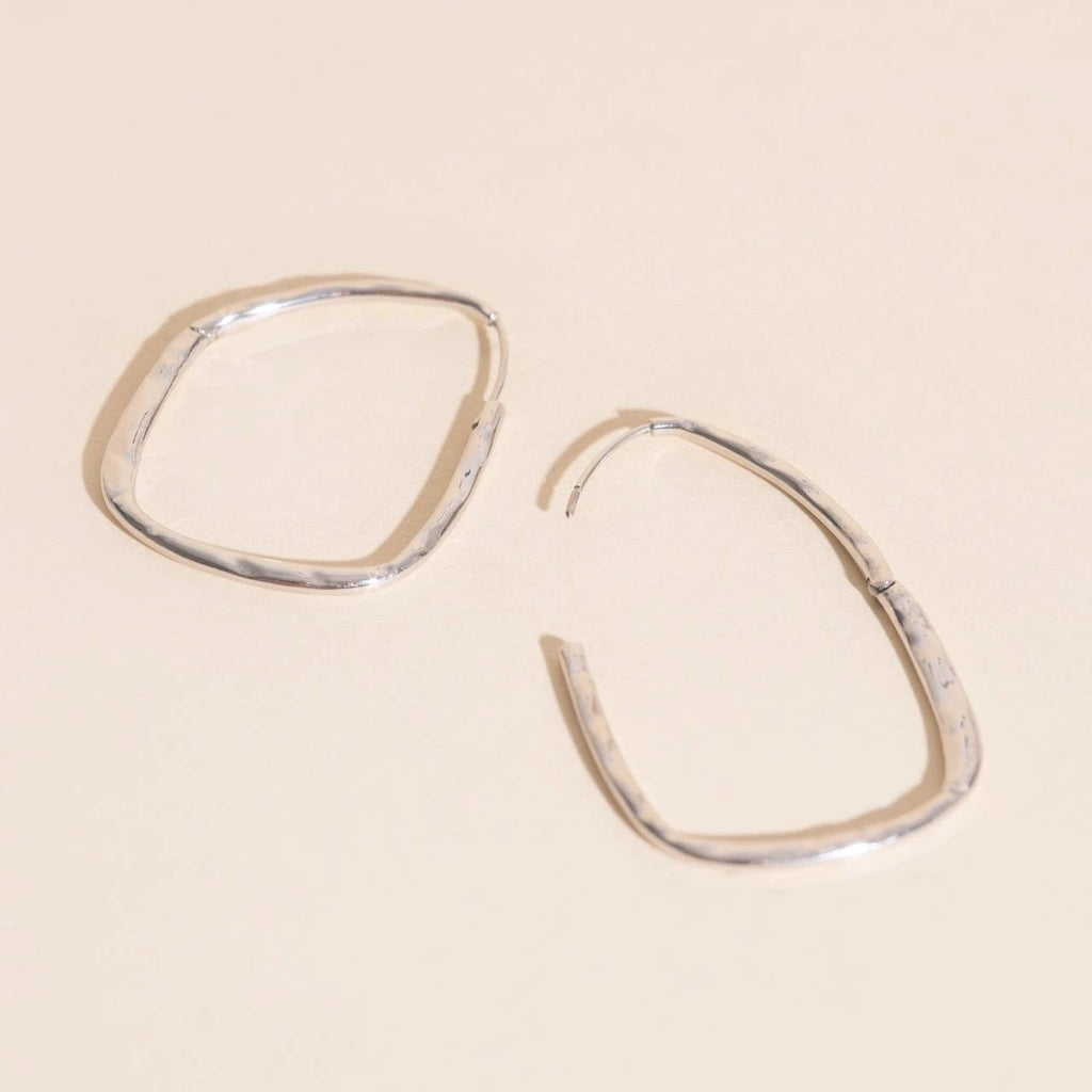 Titanium Hammered Oblong Huggie Hoop Earrings by Oh Clementine