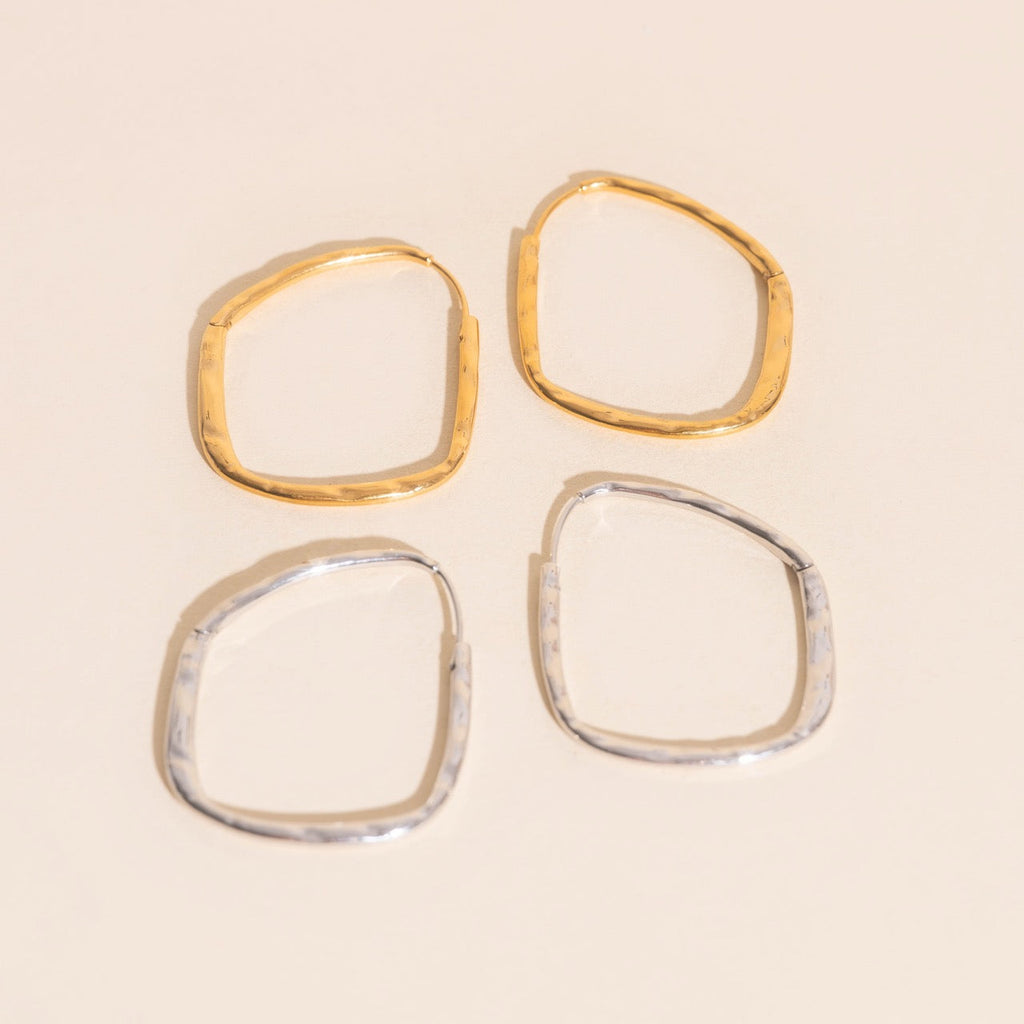 Titanium Hammered Oblong Huggie Hoop Earrings by Oh Clementine