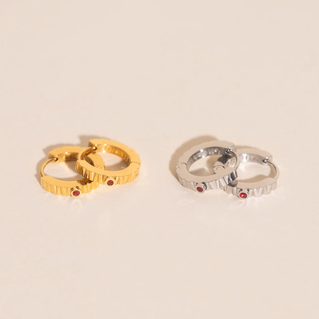 Red Crystal Textured Huggie Hoop Earrings