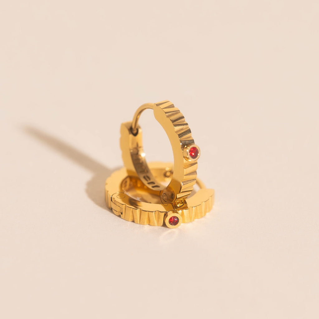 Red Crystal Textured Huggie Hoop Earrings