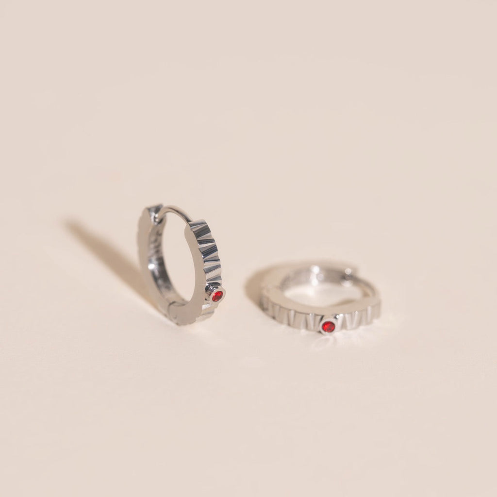 Red Crystal Textured Huggie Hoop Earrings