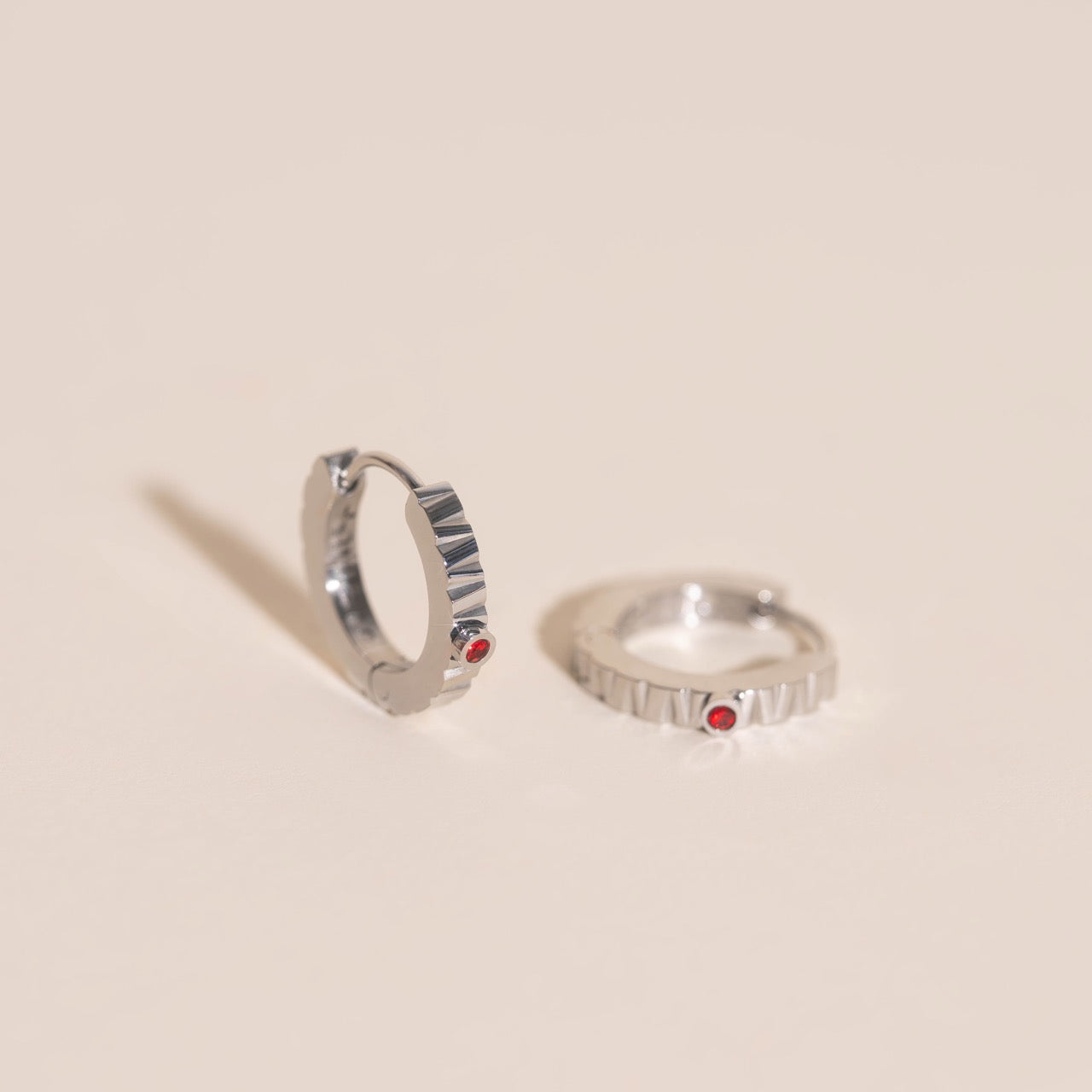 Red Crystal Textured Huggie Hoop Earrings