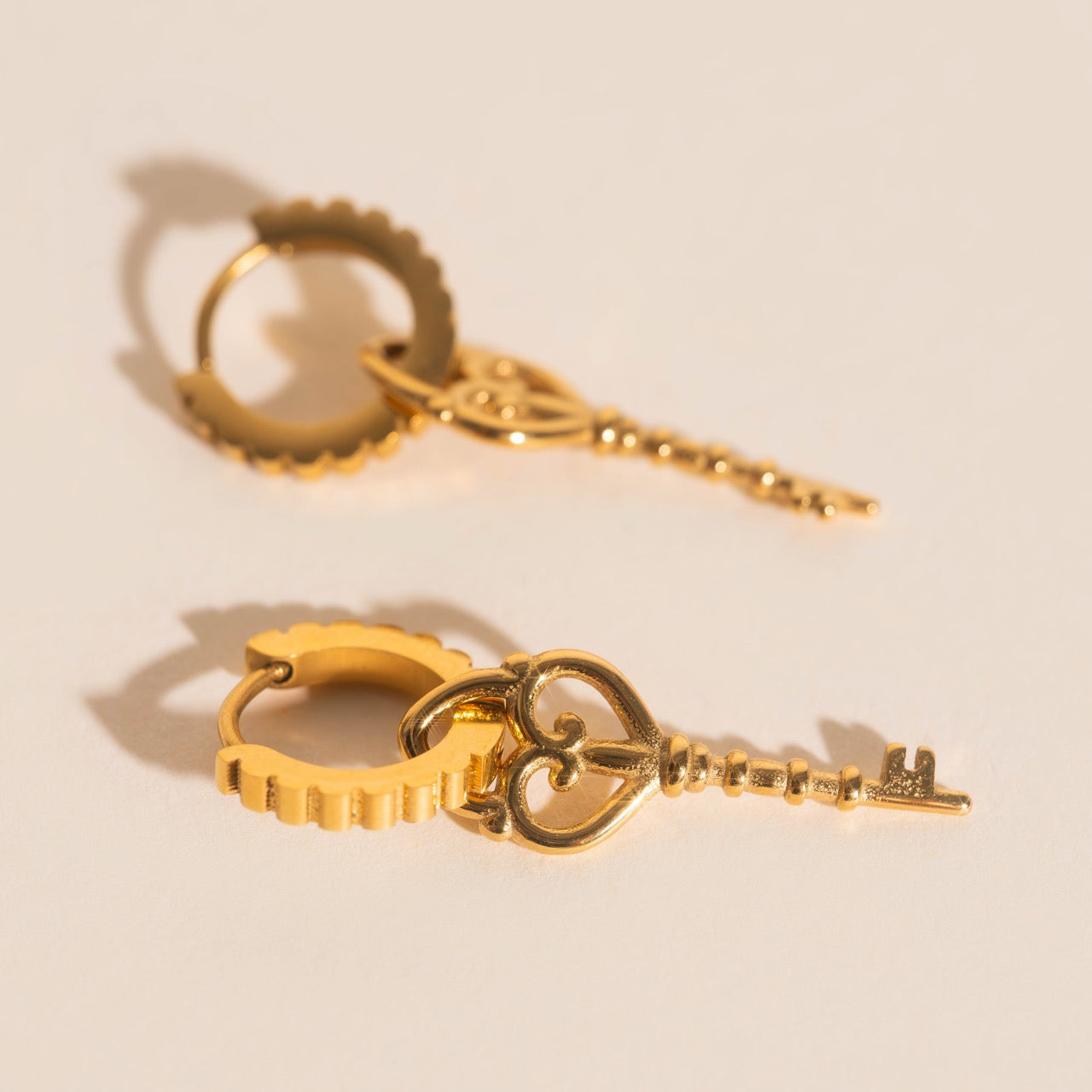 Key Heart Huggie Hoop Charms