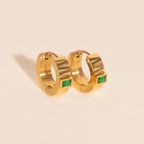 Textured Emerald Crystal Chunky Huggie Hoop Earrings by Oh Clementine
