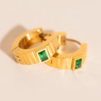 Textured Emerald Crystal Chunky Huggie Hoop Earrings by Oh Clementine