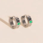 Textured Emerald Crystal Chunky Huggie Hoop Earrings by Oh Clementine