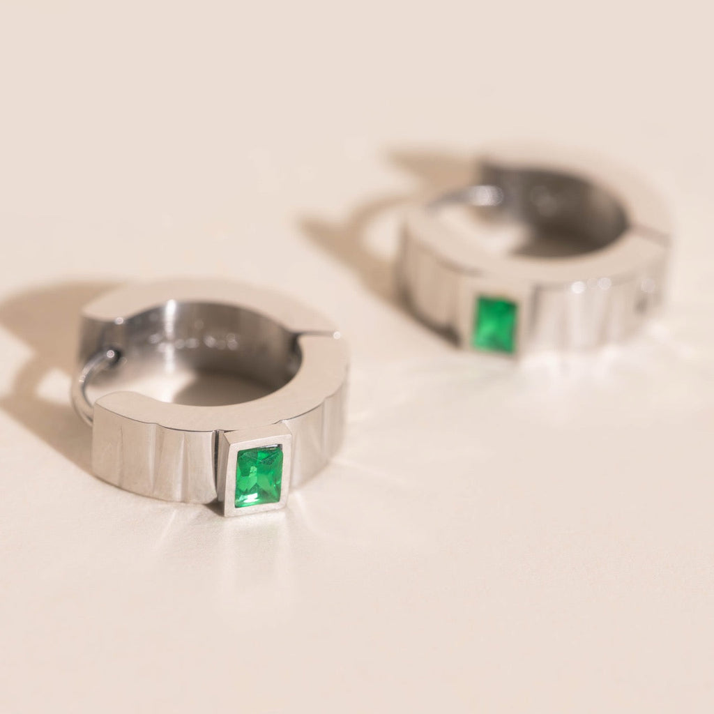 Textured Emerald Crystal Chunky Huggie Hoop Earrings