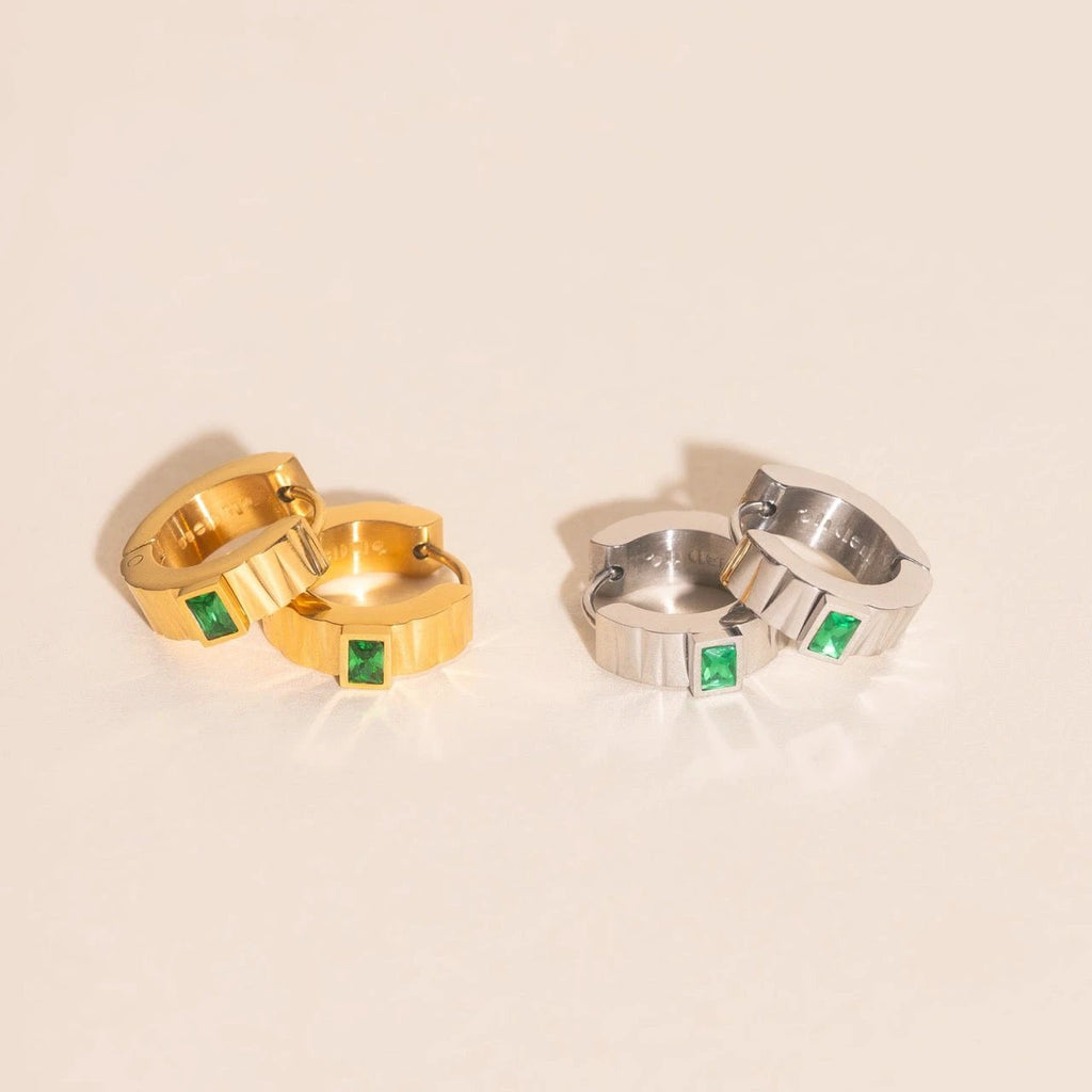 Textured Emerald Crystal Chunky Huggie Hoop Earrings by Oh Clementine