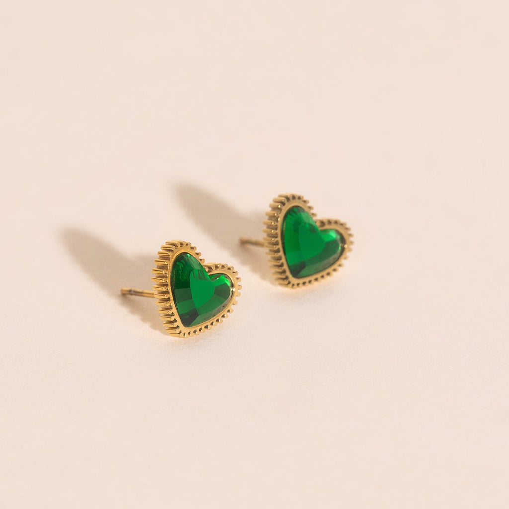 Emerald Heart Stud Earrings