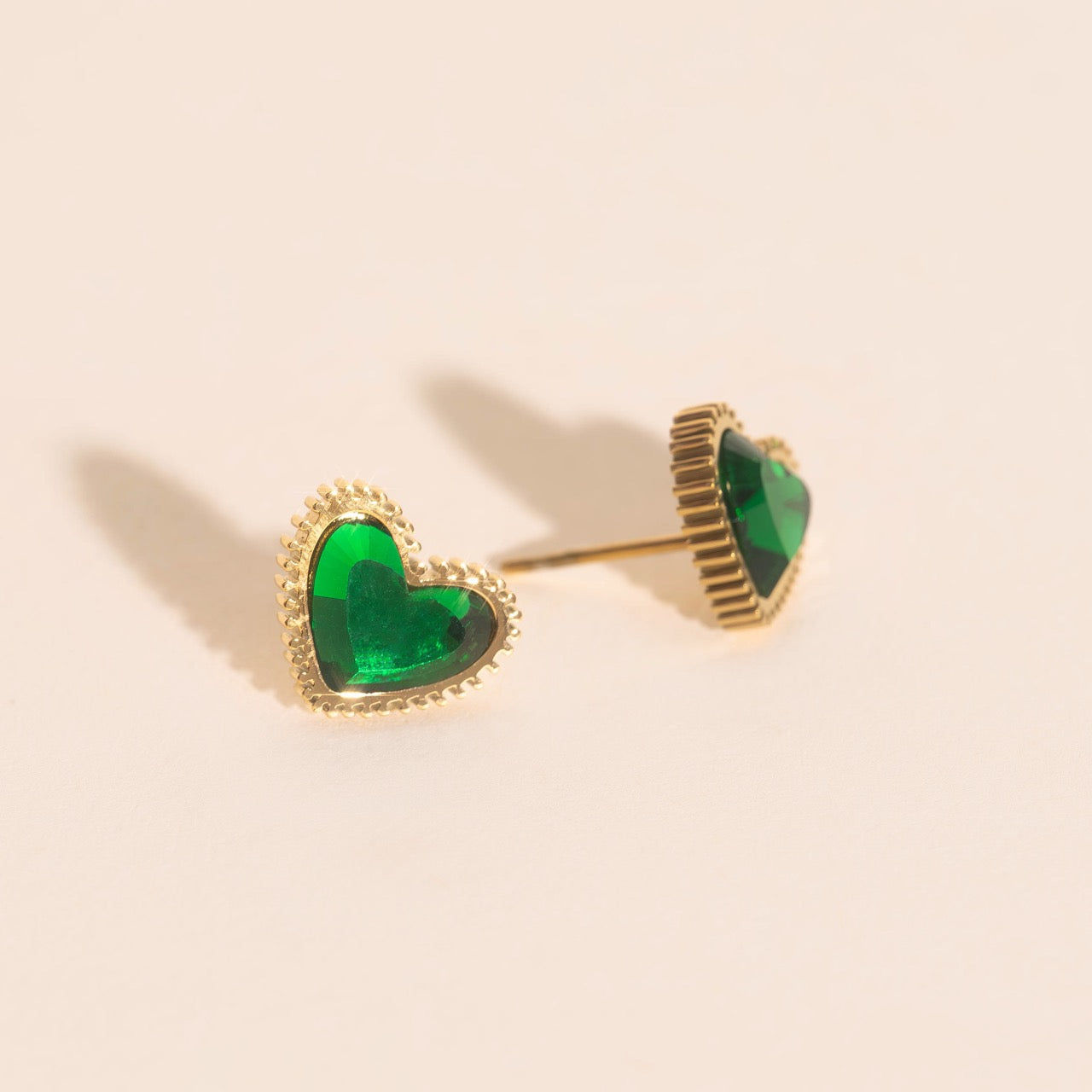 Emerald Heart Stud Earrings