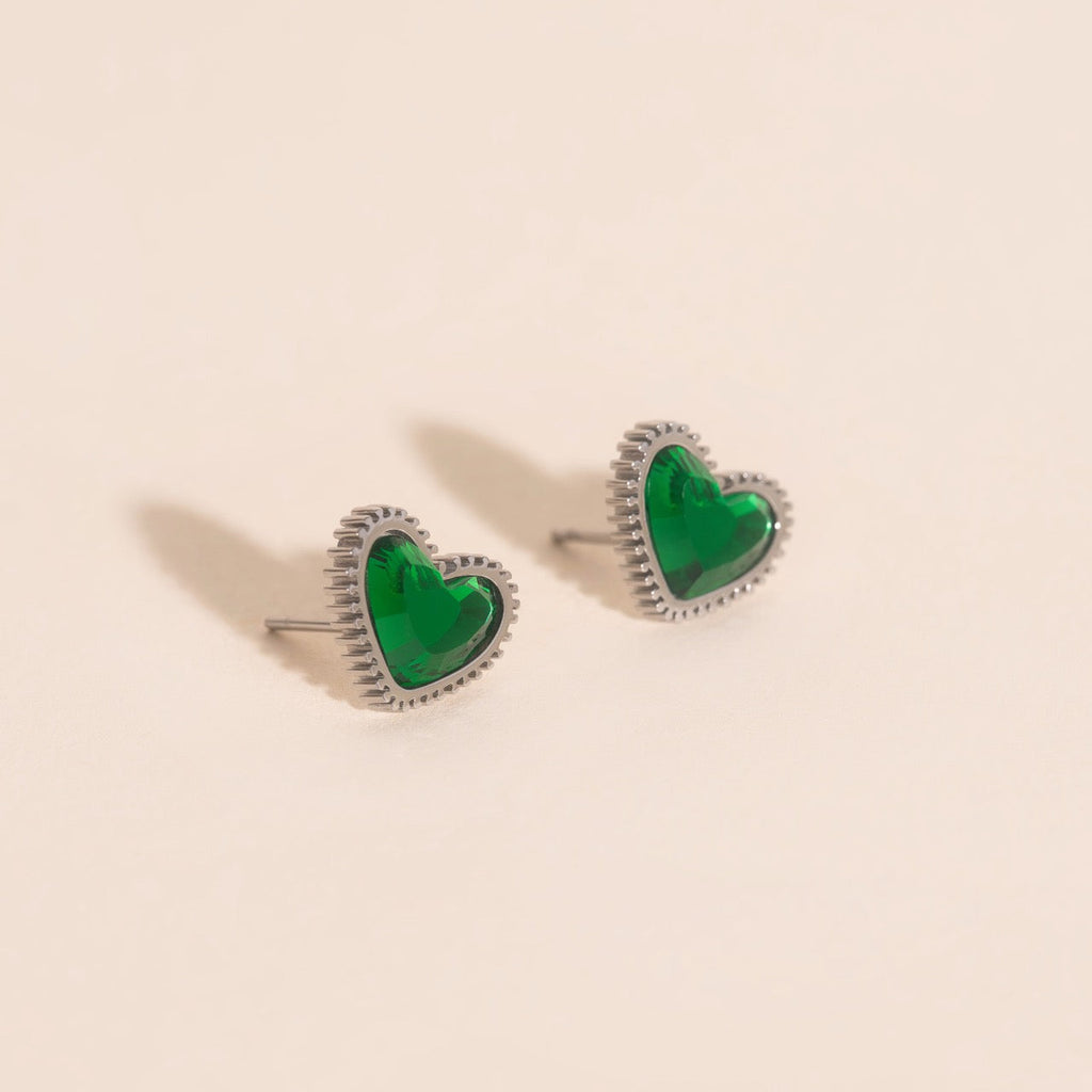 Emerald Heart Stud Earrings