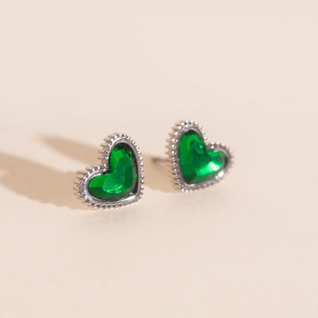 Emerald Heart Stud Earrings