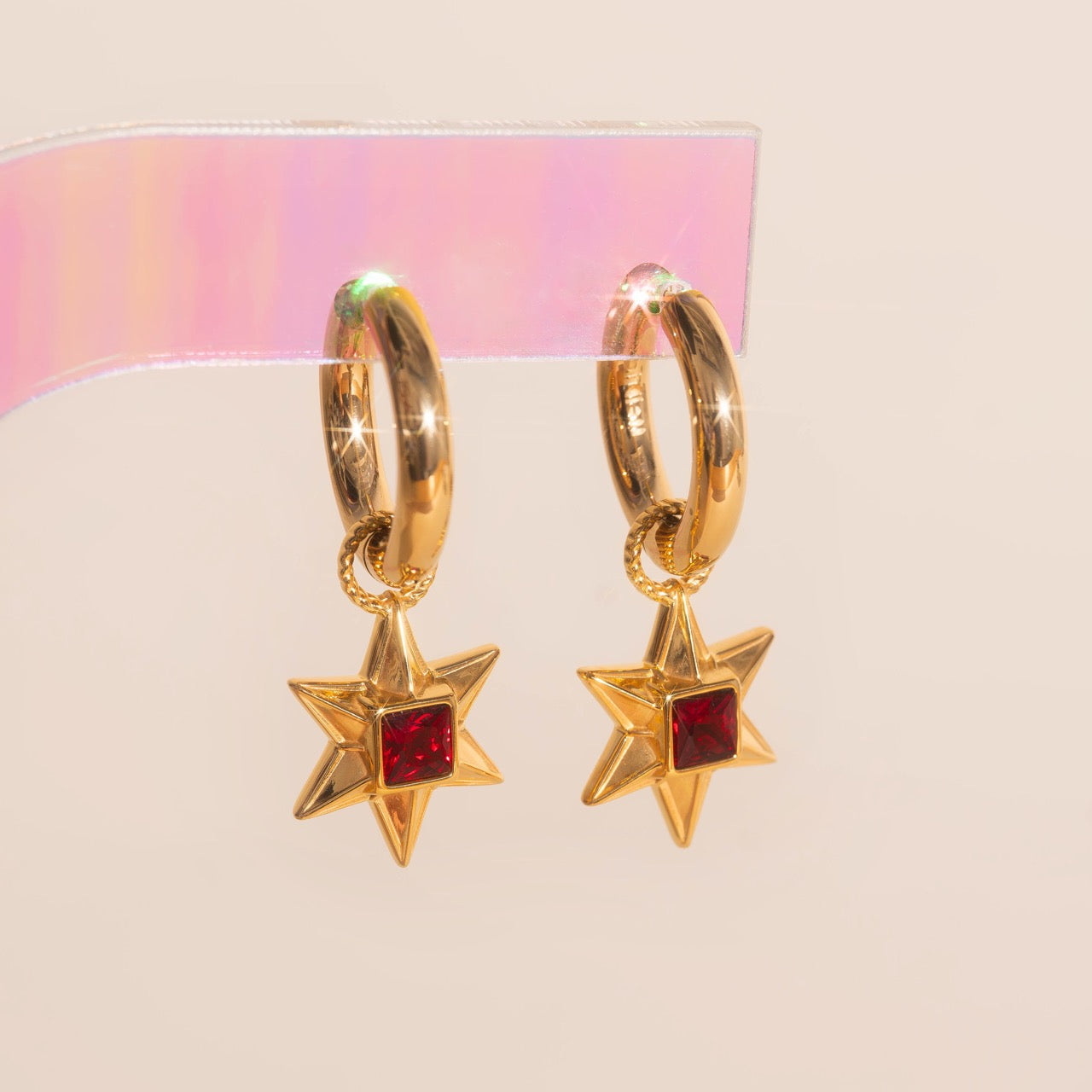 Ruby Star Chunky Huggie Hoop Charms