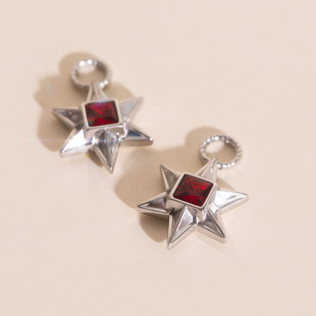 Ruby Star Chunky Huggie Hoop Charms