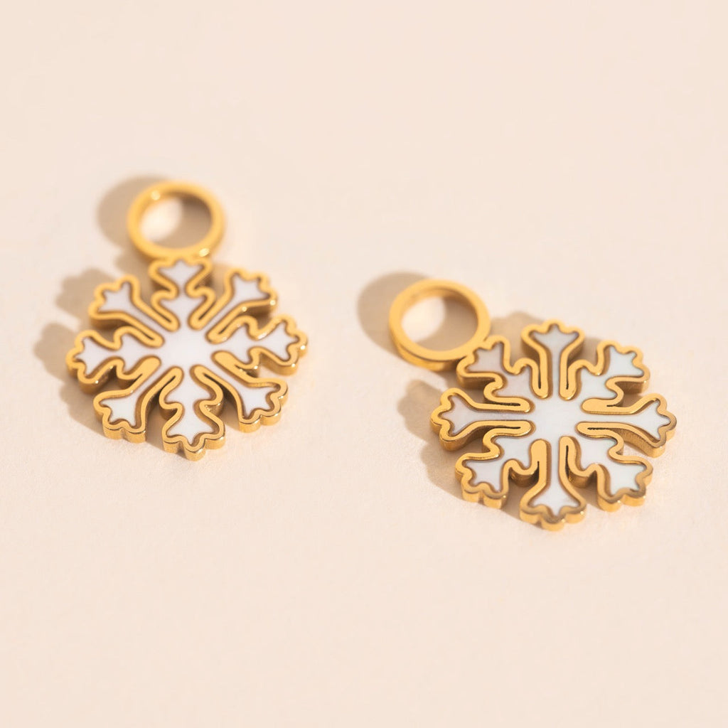 Pearlescent Snowflake Chunky Huggie Hoop Charms