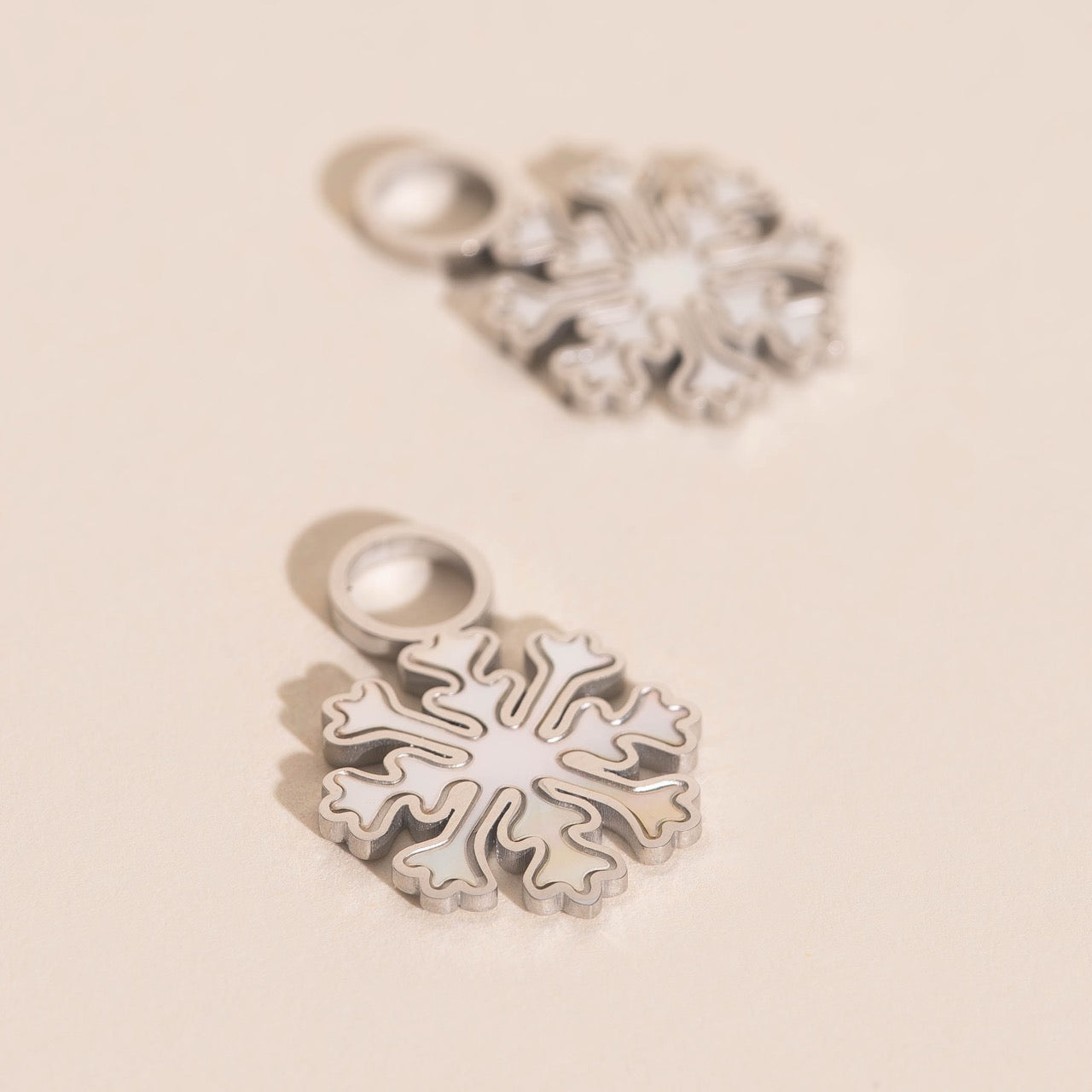 Pearlescent Snowflake Chunky Huggie Hoop Charms