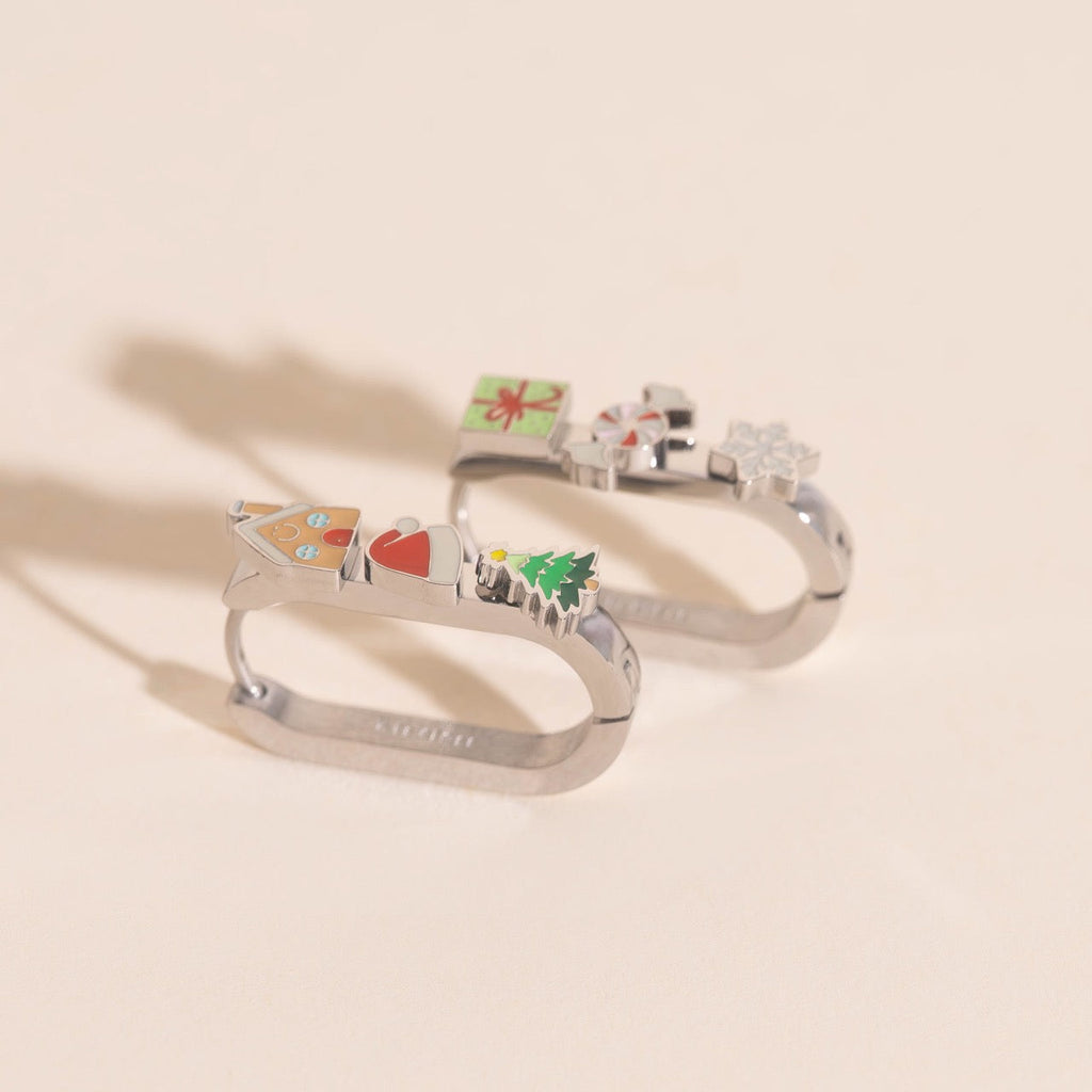 Christmas Oblong 3D Huggie Hoop Earrings