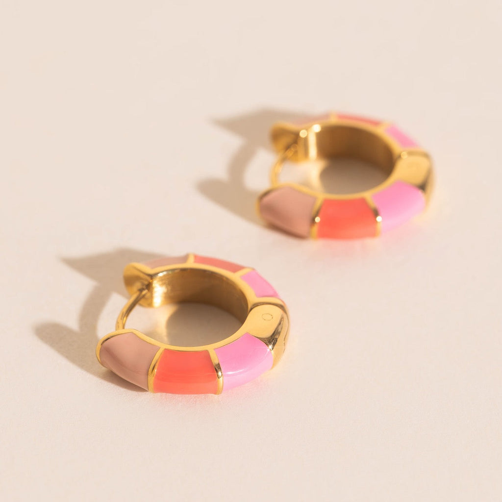 Color Block Chunky Rounded Huggie Hoop Earrings