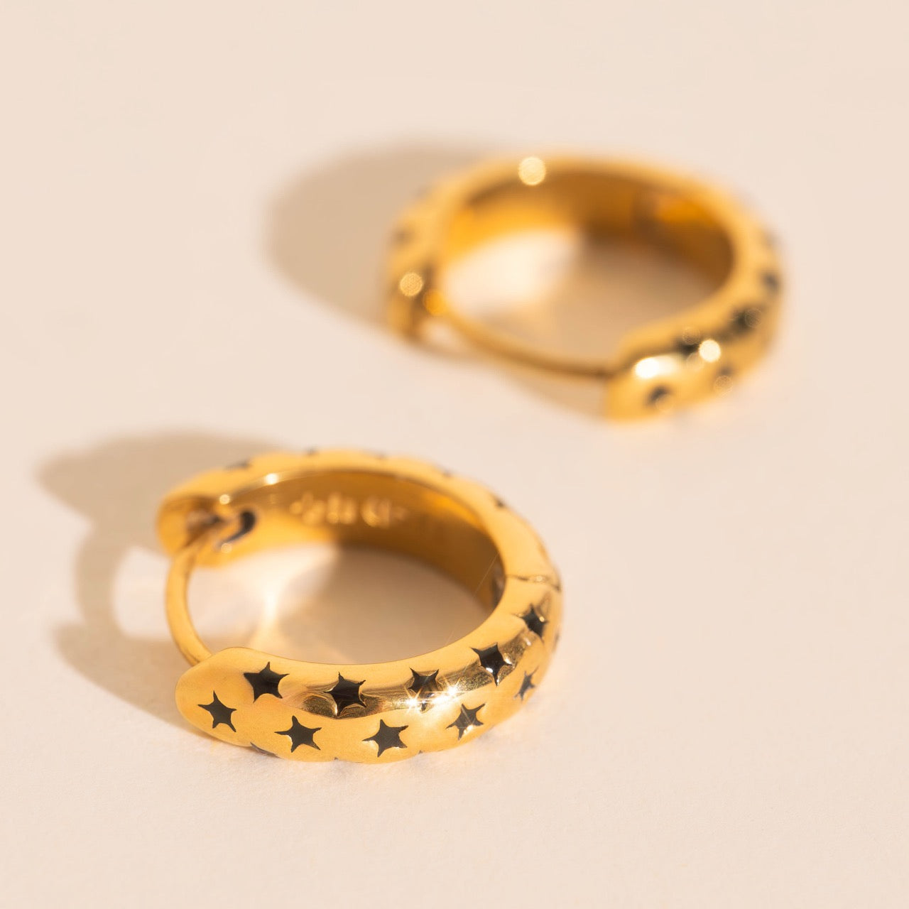 Black Star Chunky Huggie Hoop Earrings