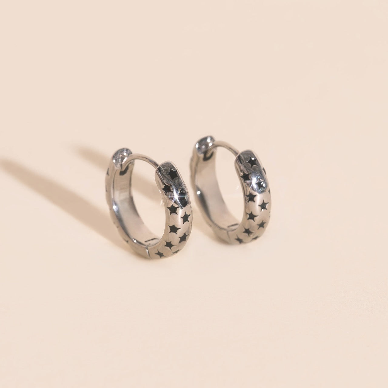 Black Star Chunky Huggie Hoop Earrings