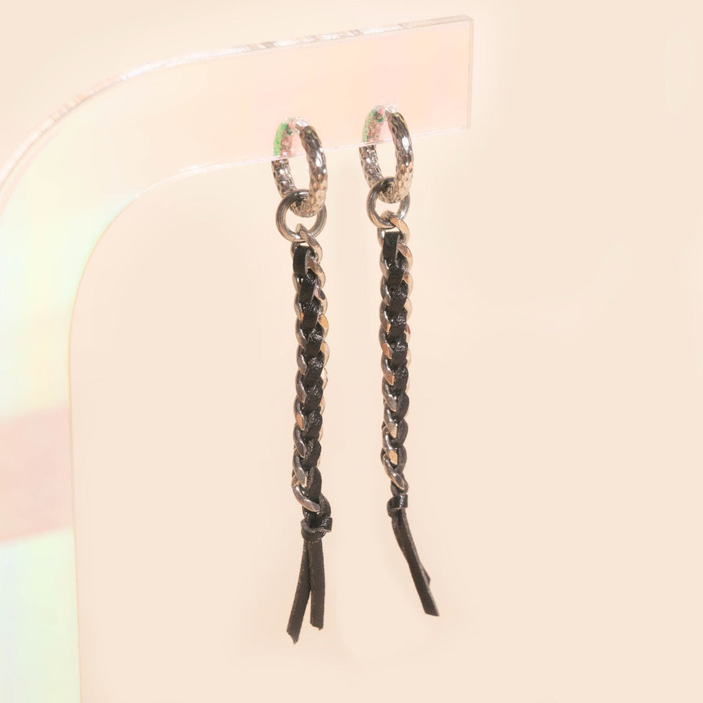 Leather Chain Chunky Huggie Hoop Charms