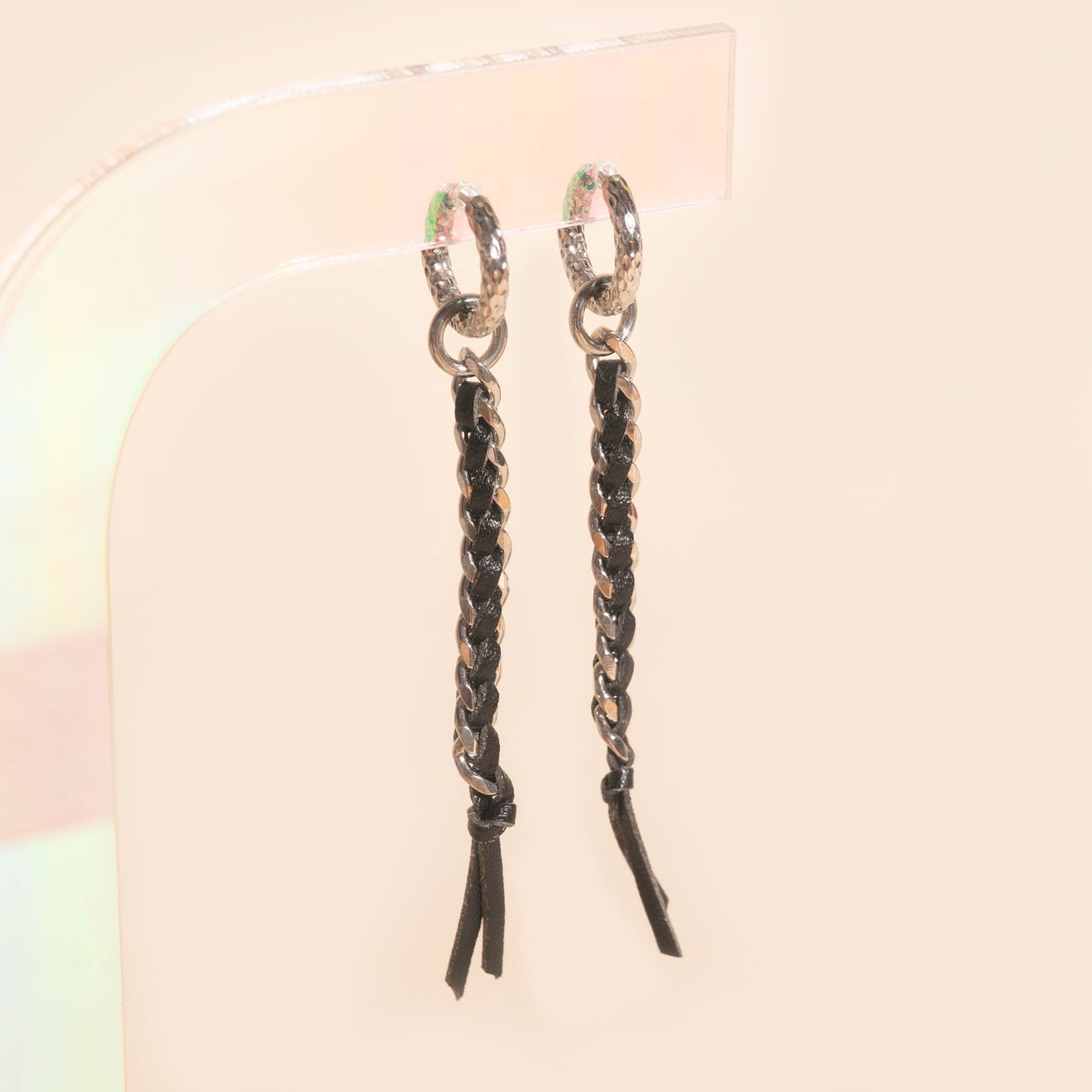 Leather Chain Chunky Huggie Hoop Charms