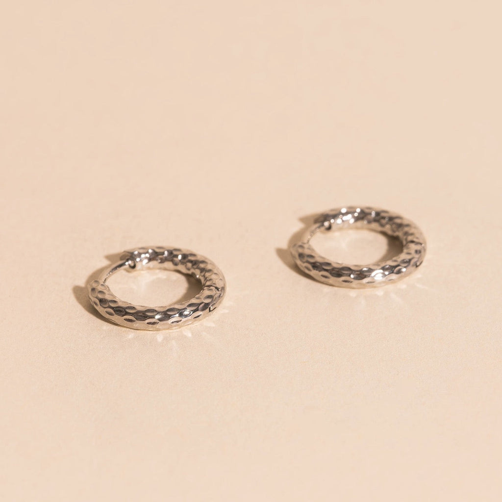 Hammered Rounded Huggie Hoop Earrings
