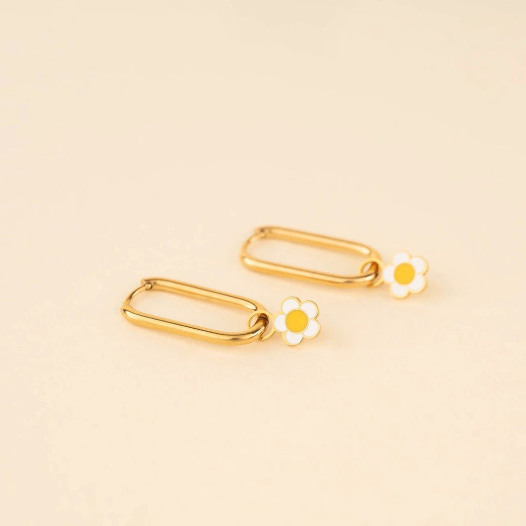 White Flower Huggie Hoop Charms by Oh Clementine