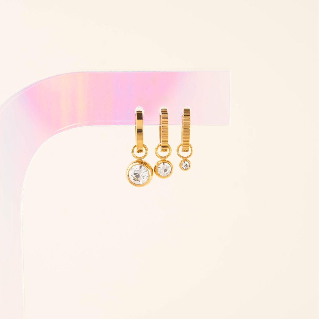 Round Crystal Huggie Hoop Charms